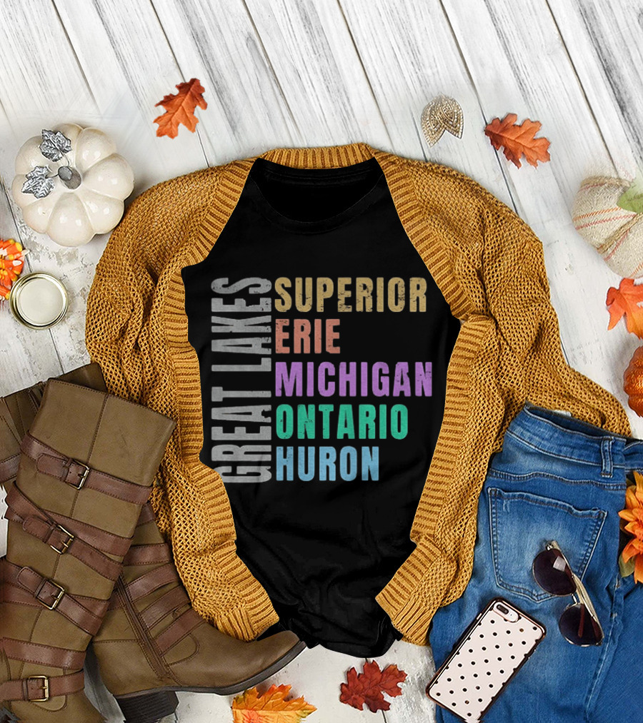 Great Lakes Superior Erie Michigan Ontario Huron Geography T-Shirt