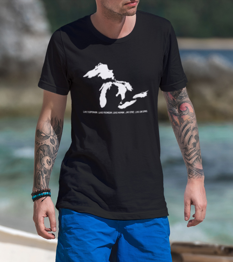 Lake Superior Michigan Huron Erie Ontario Map Of Great Lakes T-Shirt