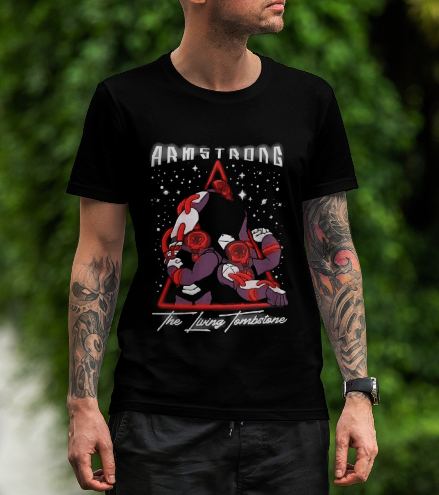 Armstrong Three Armored Sci Fi Astronauts Red Triangle Starfield Cartoon T-Shirt