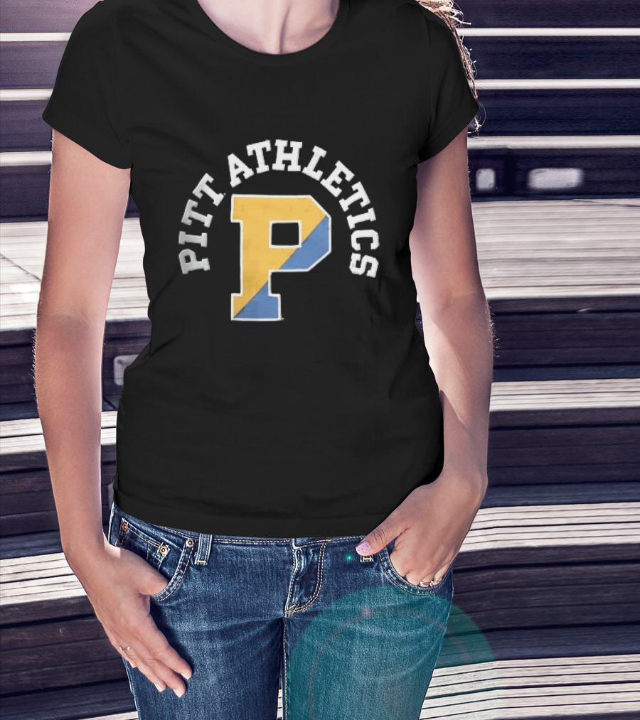 Pitt Athletics P Split Yellow Blue Block Letter Pittsburgh Panthers NCAA T-Shirt