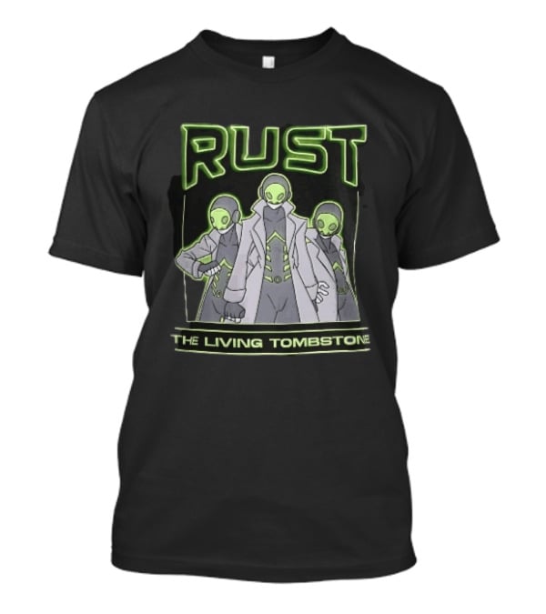 RUST The Living Tombstone Three Masked Figures Glowing Neon Trench Coats T-Shirt