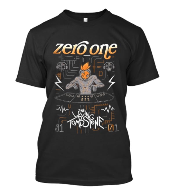 Zero One Living Tombstone Futuristic DJ Circuit Board 01 Soundwaves T-Shirt