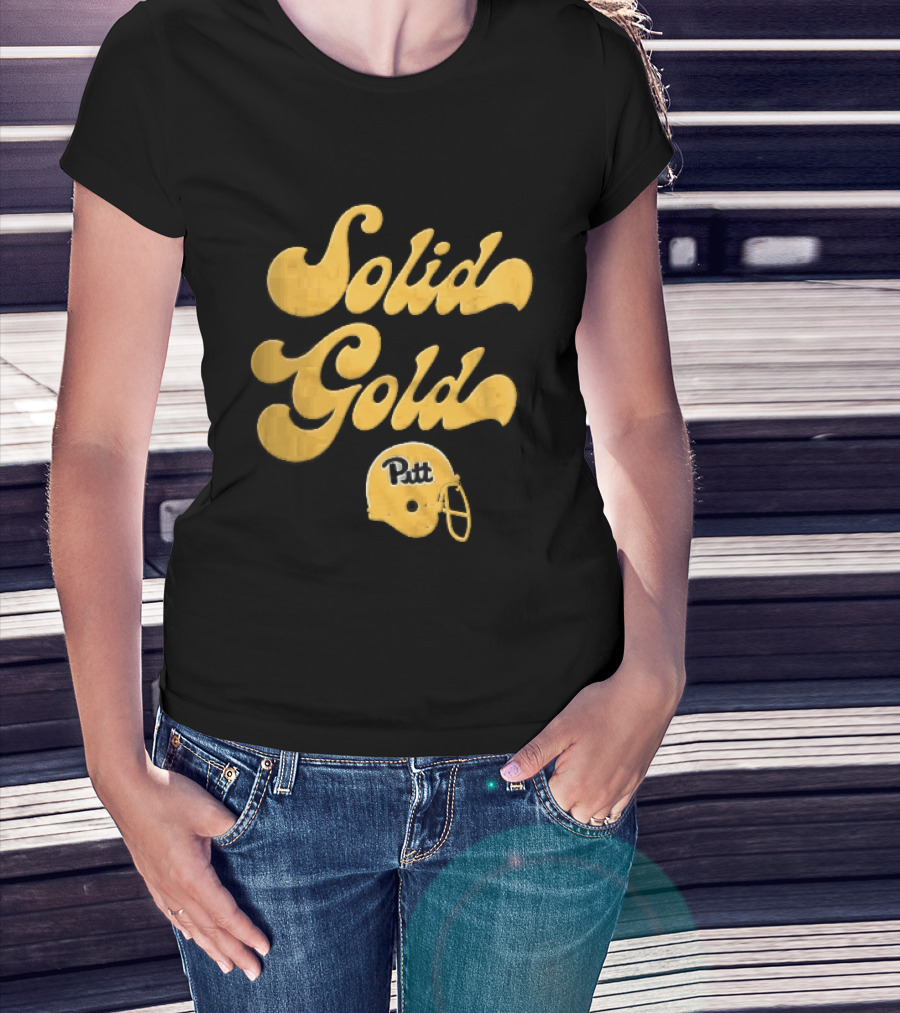 Pittsburgh Panthers Solid Gold Script Font Yellow Football Helmet T-Shirt
