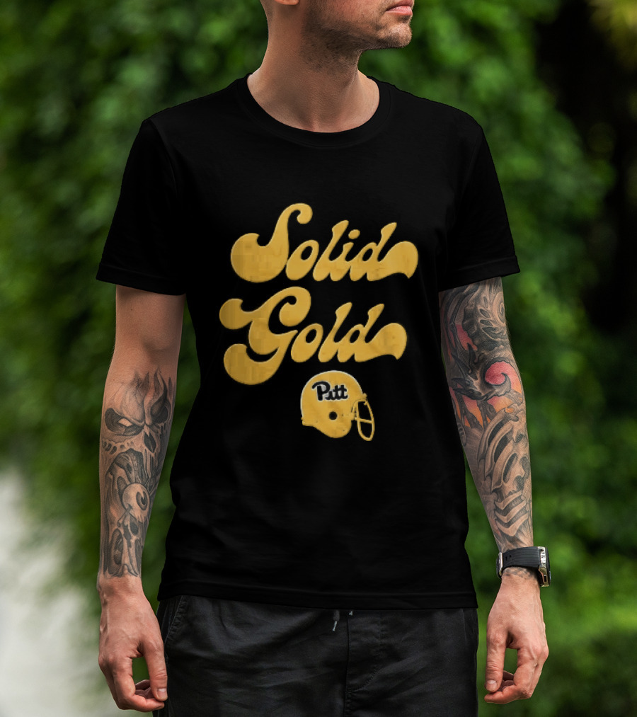 Pittsburgh Panthers Solid Gold Script Font Yellow Football Helmet T-Shirt