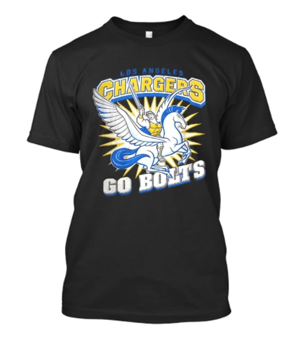 Los Angeles Chargers Go Bolts Hercules Pegasus Sword Cartoon Sunburst T-Shirt