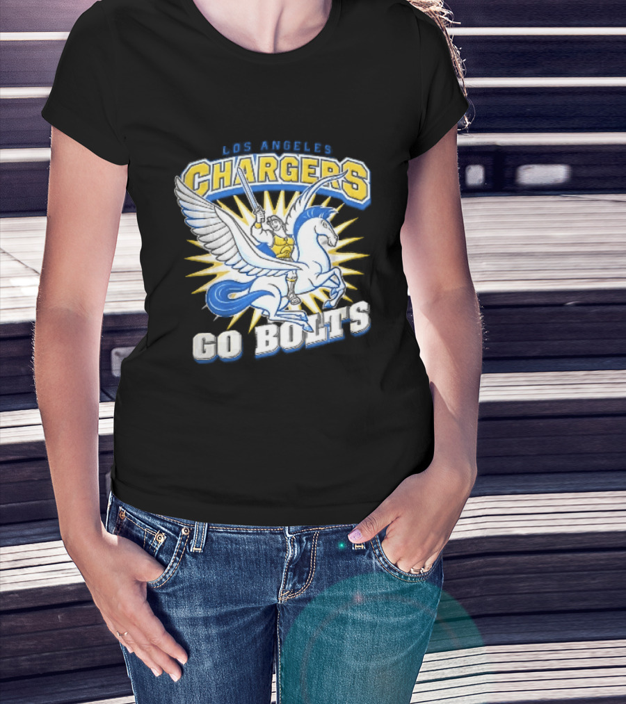 Los Angeles Chargers Go Bolts Hercules Pegasus Sword Cartoon Sunburst T-Shirt