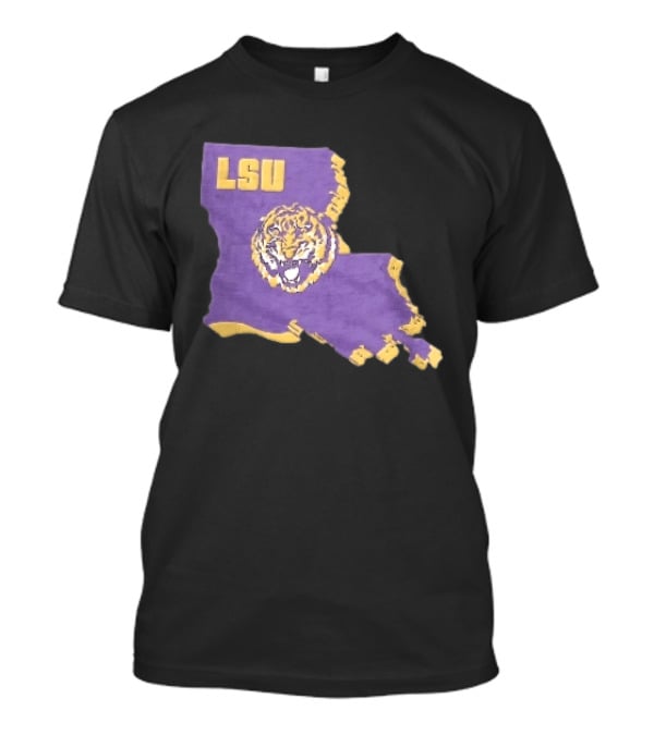 LSU Tigers NCAA Roaring Head Louisiana Map T-Shirt