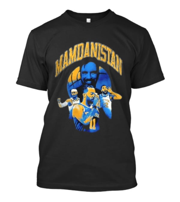 Mamdanistan Jalen Brunson Karl Anthony Towns Zohran Mamdani Halftone Basketball Collage T-Shirt
