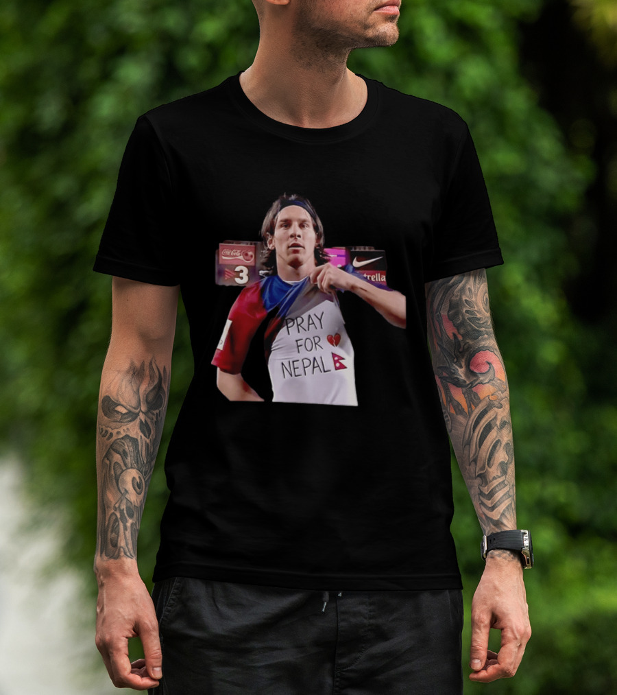 Messi Pray For Nepal 2026 Coca Cola Nike Estrella Football T-Shirt