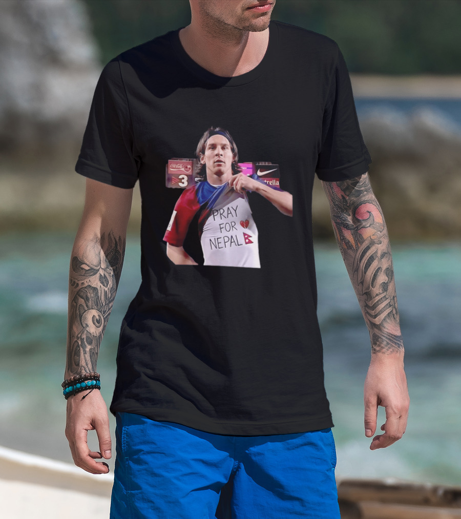 Messi Pray For Nepal 2026 Coca Cola Nike Estrella Football T-Shirt