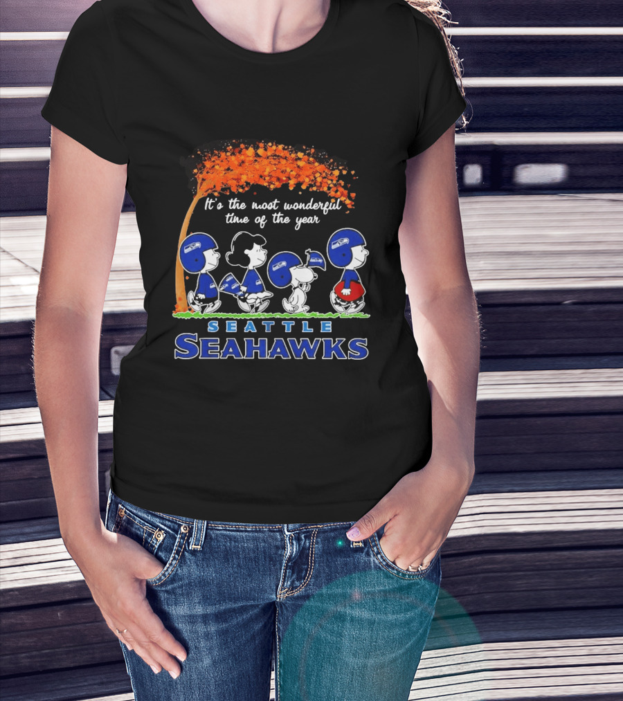 Seattle Seahawks Peanuts It's The Most Wonderful Time Of The Year 2026 T-Shirt