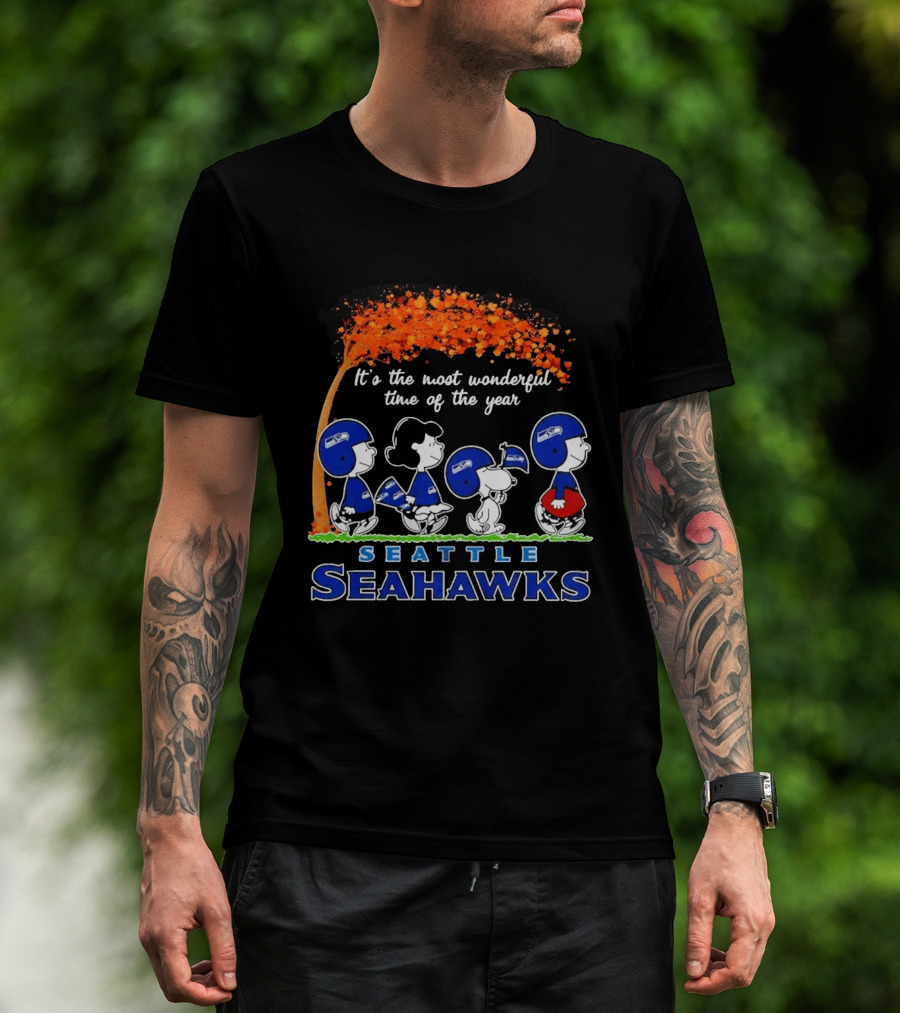 Seattle Seahawks Peanuts It's The Most Wonderful Time Of The Year 2026 T-Shirt
