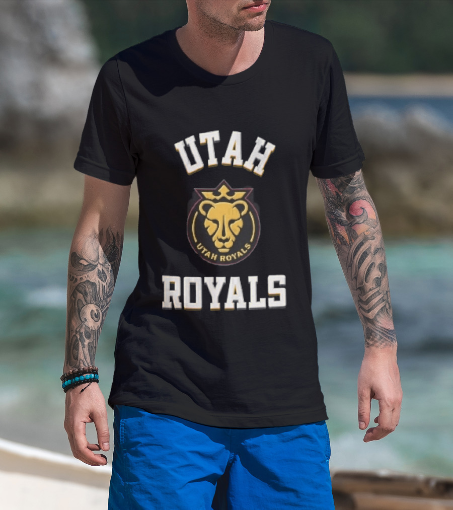 Utah Royals Varsity Lettering Lioness Crown Crest NWSL T-Shirt