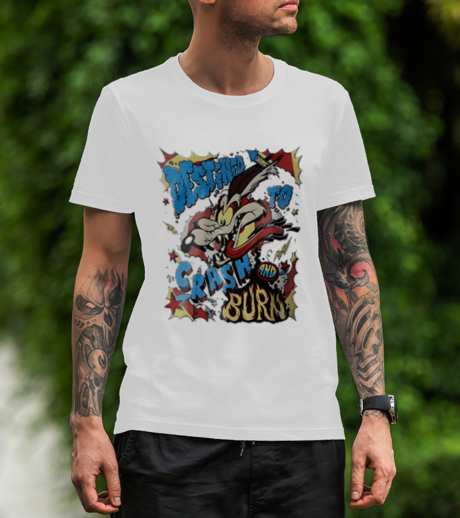 Acme Destined To Crash And Burn Cartoon Wile E. Coyote Rocket Flames T-Shirt