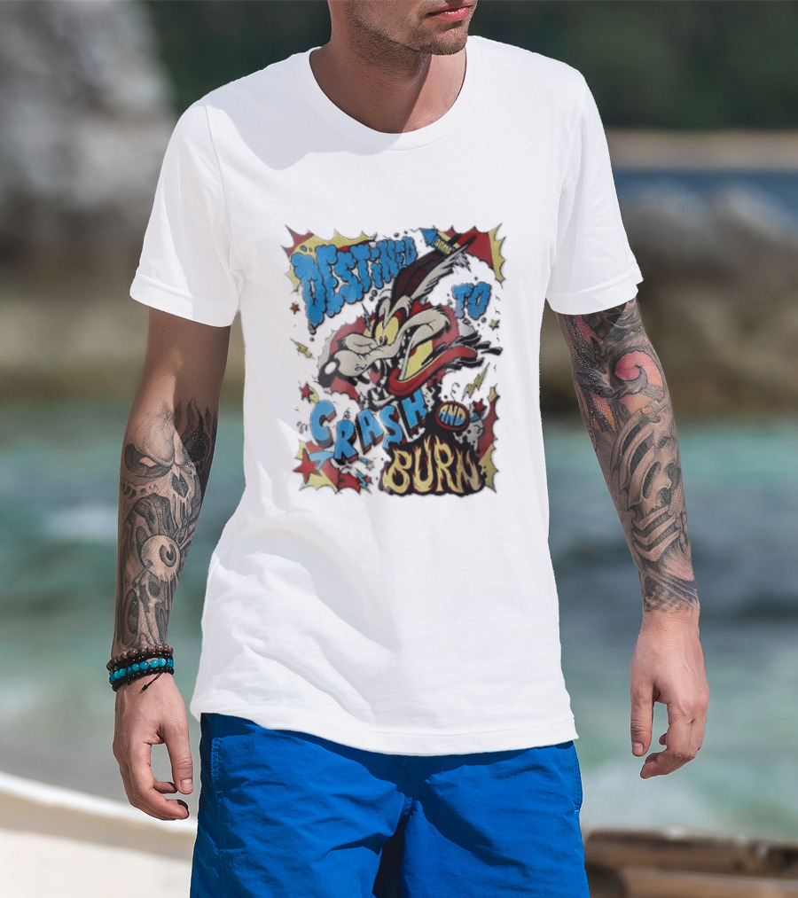 Acme Destined To Crash And Burn Cartoon Wile E. Coyote Rocket Flames T-Shirt