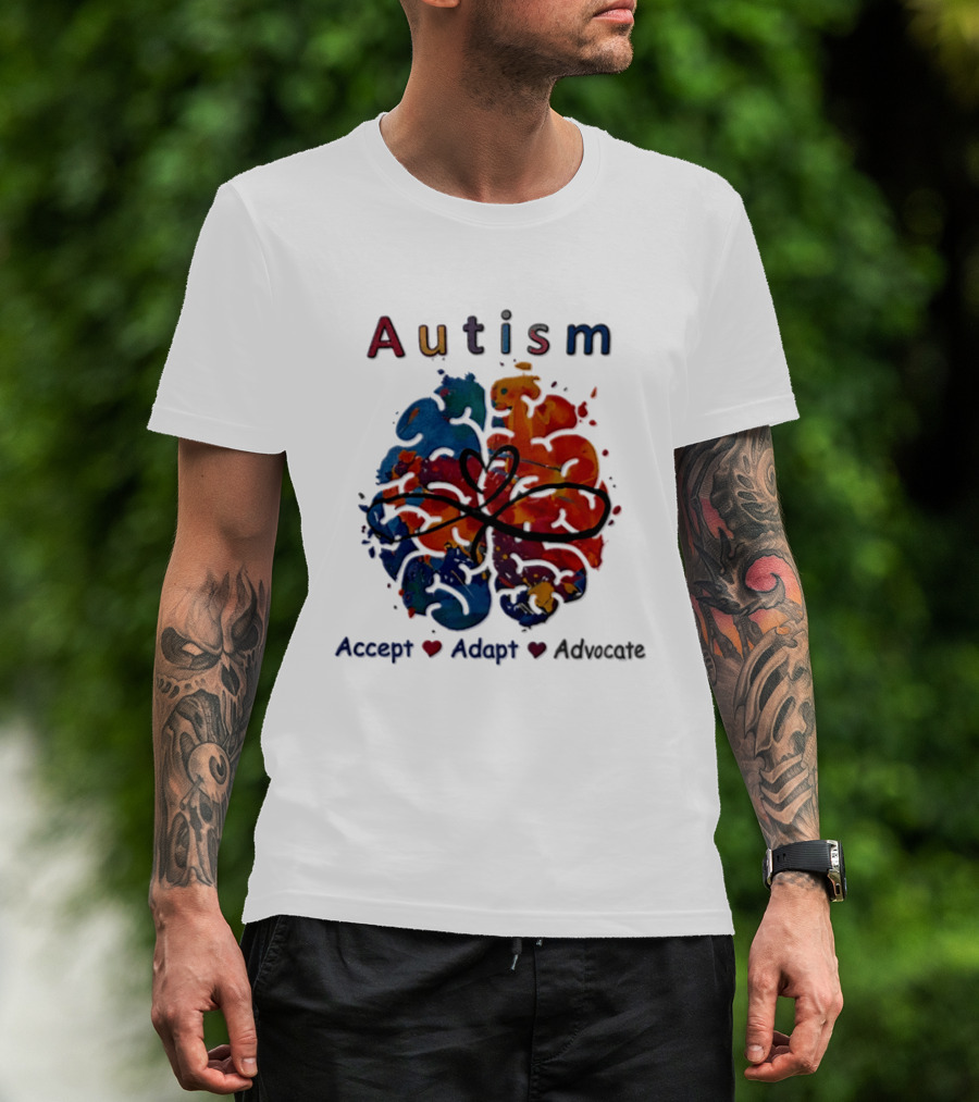 Autism Infinity Heart Accept Adapt Advocate Colorful Watercolor Brain T-Shirt