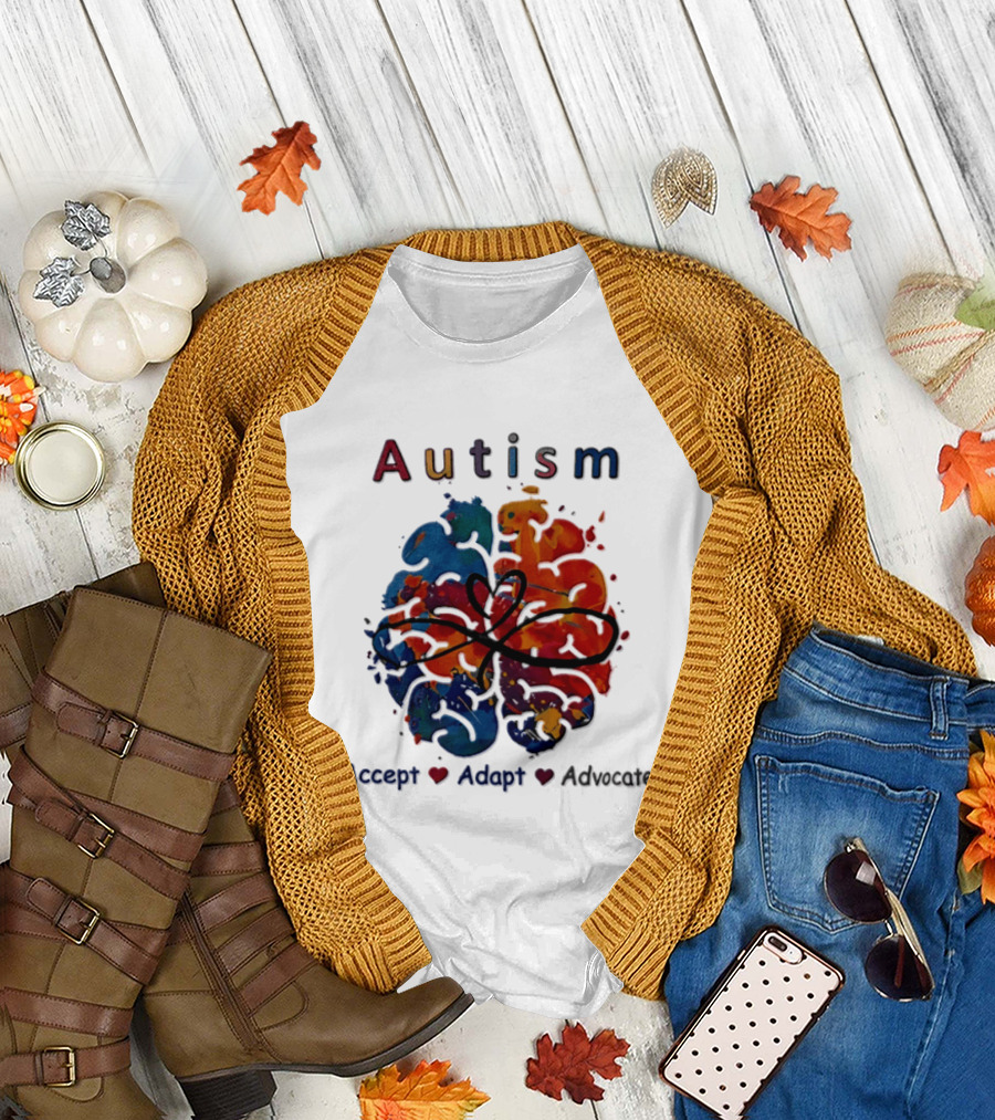 Autism Infinity Heart Accept Adapt Advocate Colorful Watercolor Brain T-Shirt