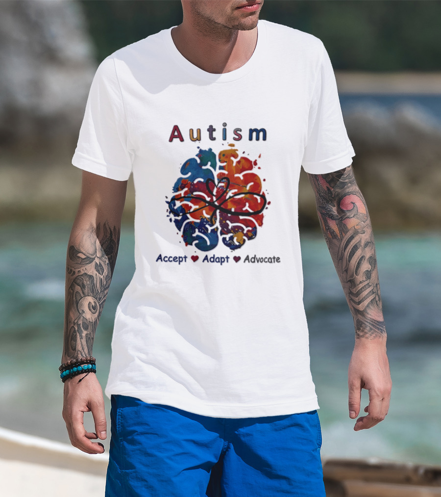 Autism Infinity Heart Accept Adapt Advocate Colorful Watercolor Brain T-Shirt