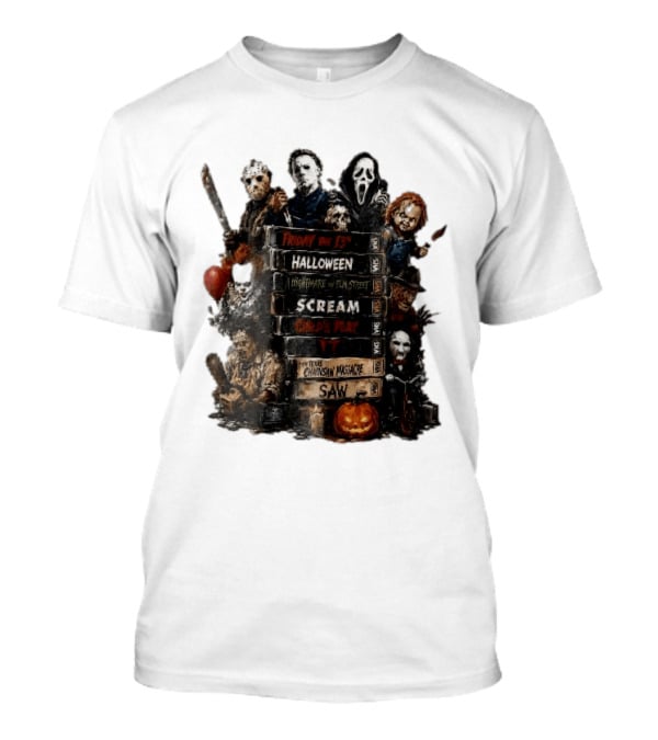 Friday The 13th Halloween Nightmare On Elm Street Scream Child's Play IT Texas Chainsaw Massacre Saw Horror Movie Stack T-Shirt