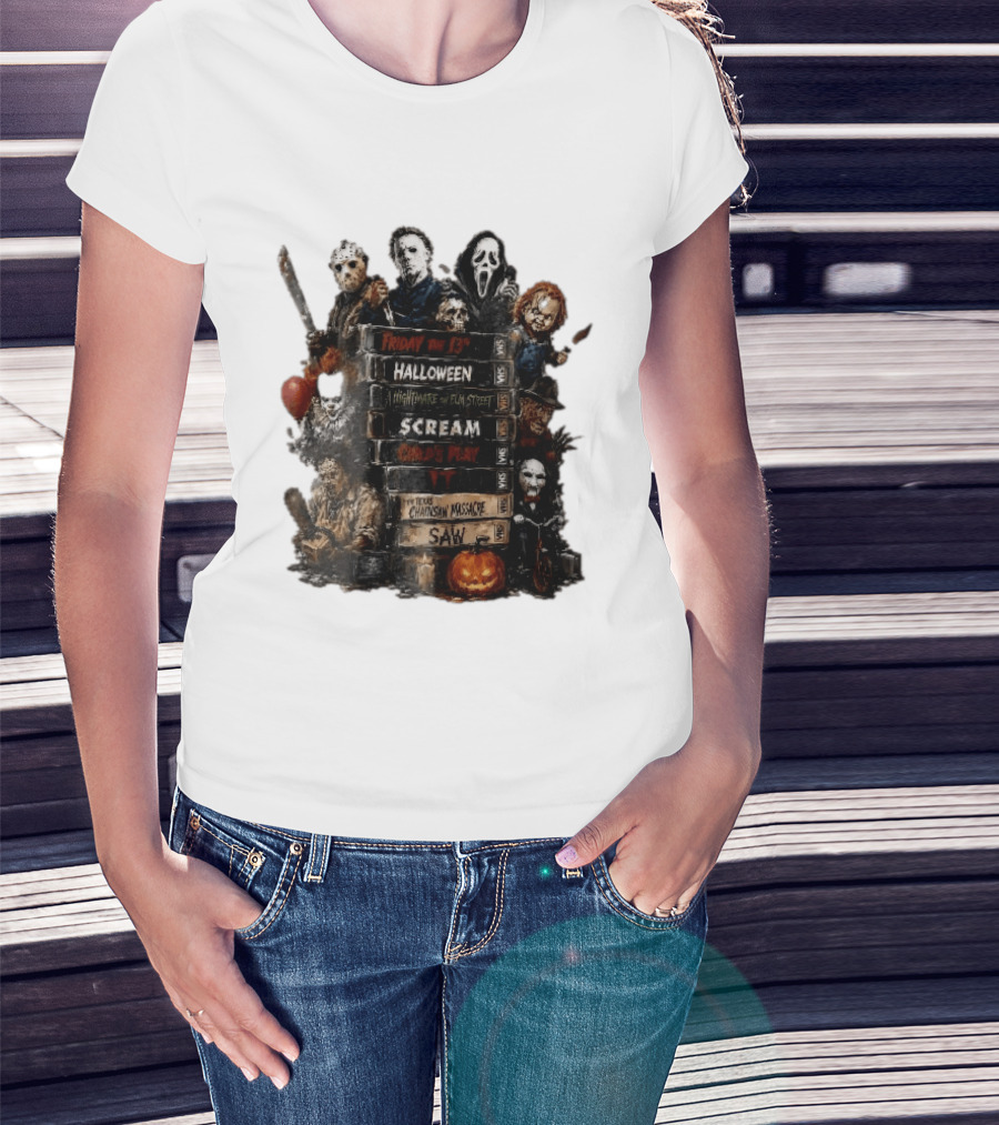 Friday The 13th Halloween Nightmare On Elm Street Scream Child's Play IT Texas Chainsaw Massacre Saw Horror Movie Stack T-Shirt