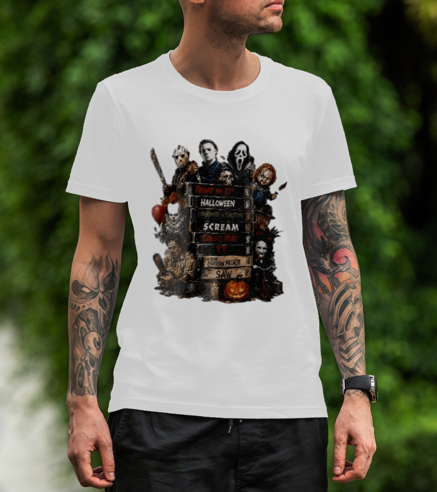 Friday The 13th Halloween Nightmare On Elm Street Scream Child's Play IT Texas Chainsaw Massacre Saw Horror Movie Stack T-Shirt