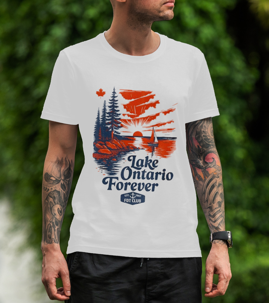 Lake Ontario Forever Sunset Sailboat FDT Club Canada Maple Leaf Scenery T-Shirt