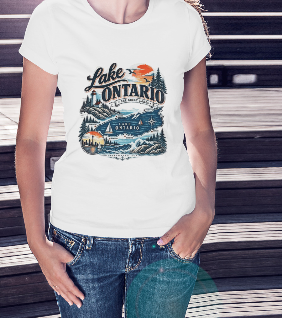 Lake Ontario The Great Lakes Map Toronto Hamilton Rochester Freshwater Sea T-Shirt