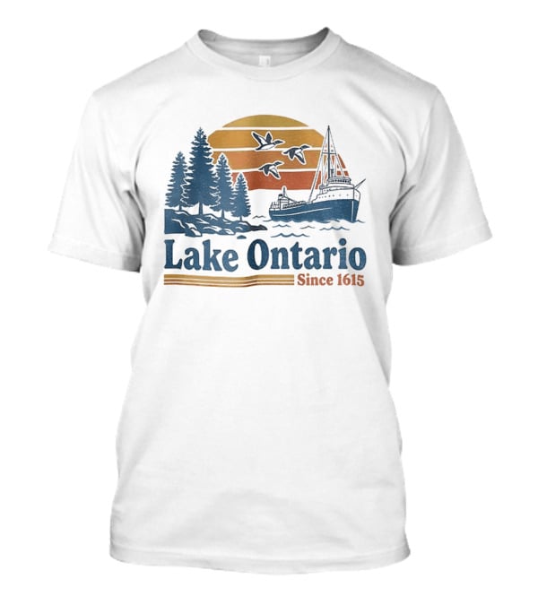 Lake Ontario Great Lakes Since 1615 Scenic Sunrise With Ship And Trees T-Shirt