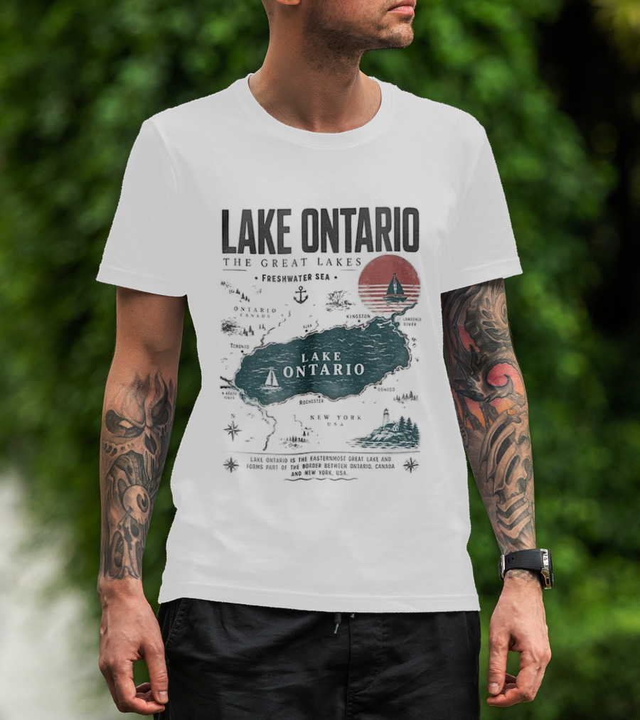 Lake Ontario Map And Sailboat The Great Lakes Resist T-Shirt
