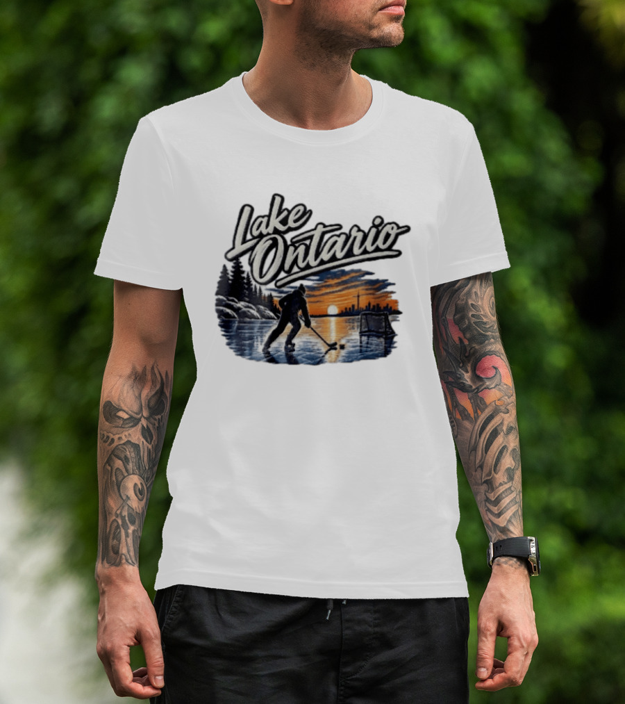 Lake Ontario Ice Hockey Player Skating Sunset Toronto Skyline T-Shirt