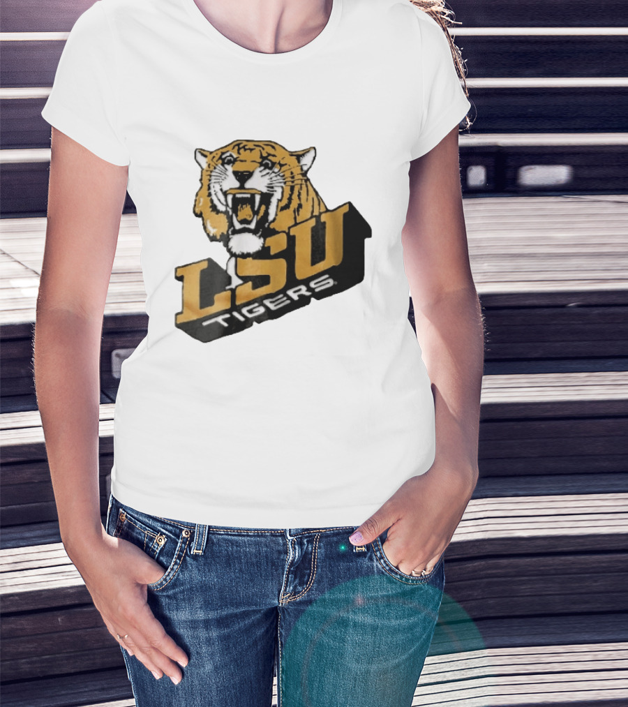 Louisiana State LSU Tigers Roaring 3D Block NCAA T-Shirt