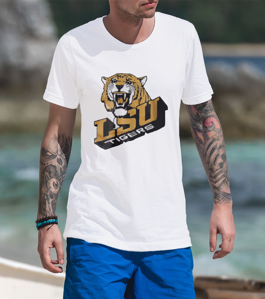 Louisiana State LSU Tigers Roaring 3D Block NCAA T-Shirt