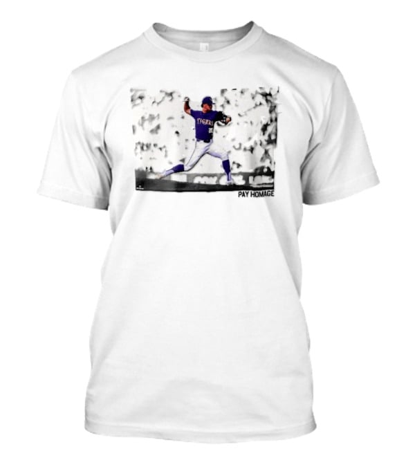LSU Tigers NCAA Pitcher Action Pay Homage High Contrast T-Shirt