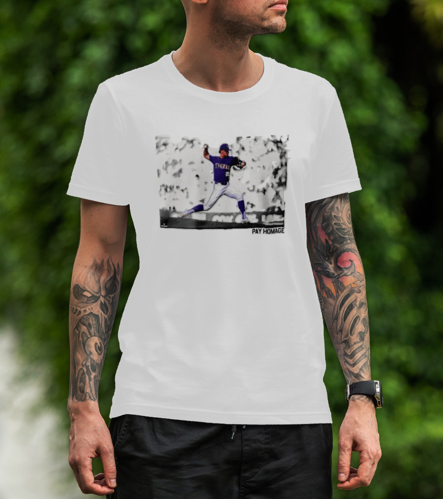 LSU Tigers NCAA Pitcher Action Pay Homage High Contrast T-Shirt