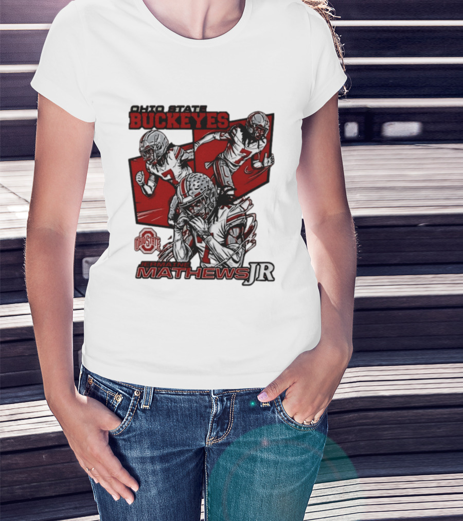 Ohio State Buckeyes Jermaine Mathews Jr. Comic Football Action T-Shirt