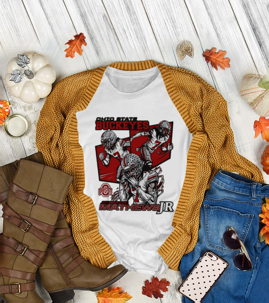 Ohio State Buckeyes Jermaine Mathews Jr. Comic Football Action T-Shirt