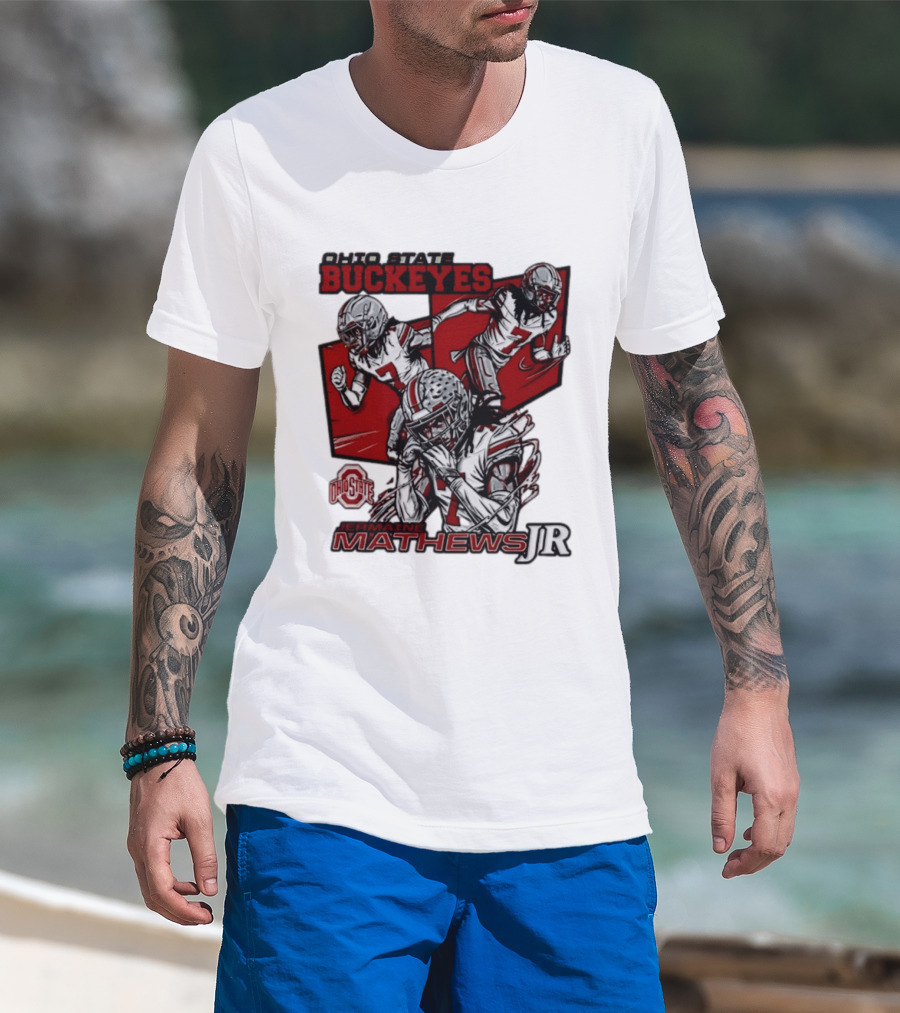 Ohio State Buckeyes Jermaine Mathews Jr. Comic Football Action T-Shirt