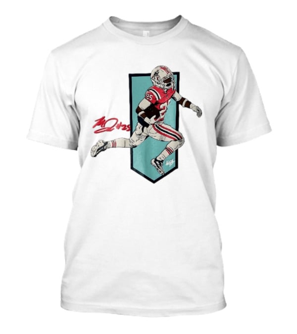 New England Patriots Marcus Jones 25 Red Throwback Uniform Running Vector T-Shirt