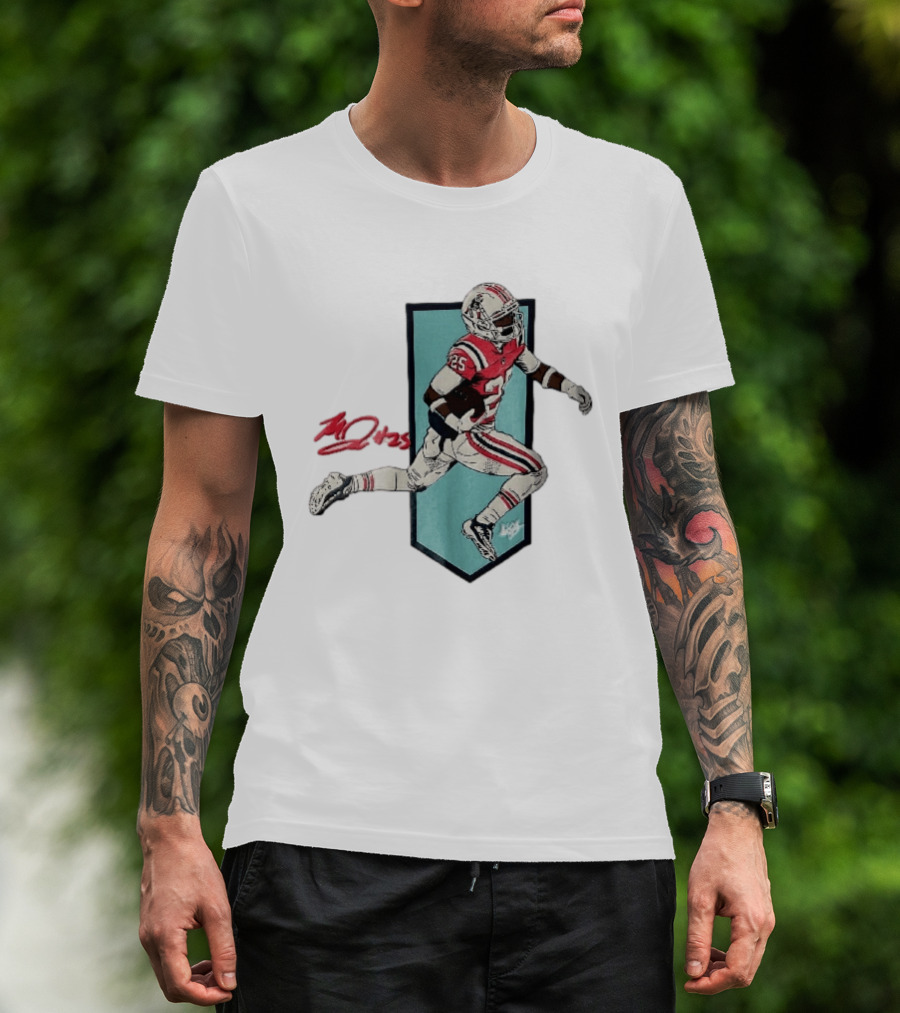 New England Patriots Marcus Jones 25 Red Throwback Uniform Running Vector T-Shirt