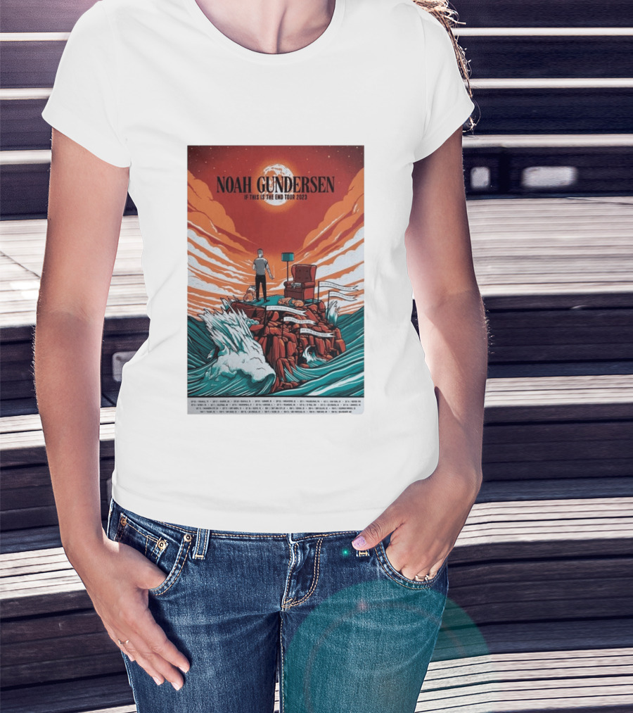 Noah Gundersen If This Is The End Tour 2023 Dramatic Ocean Waves Red Sky T-Shirt