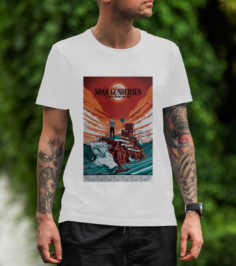 Noah Gundersen If This Is The End Tour 2023 Dramatic Ocean Waves Red Sky T-Shirt