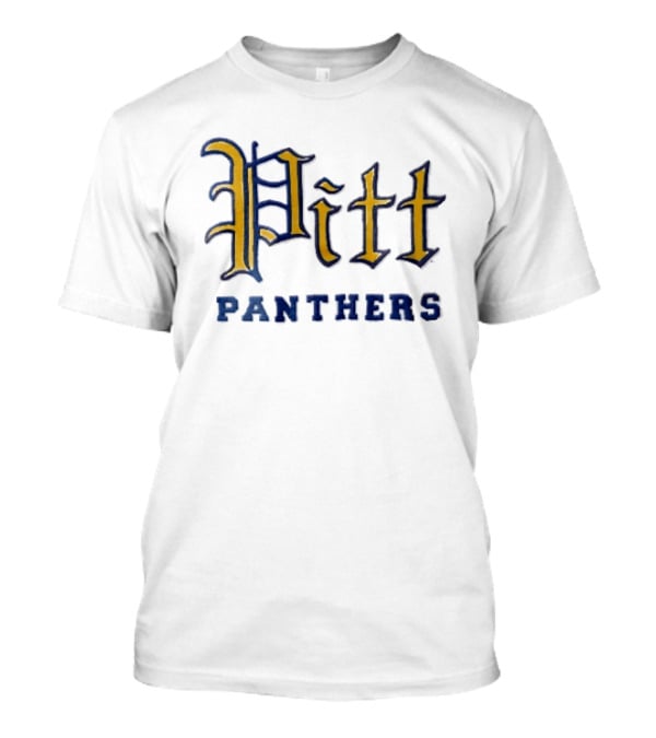 Pittsburgh Panthers Pitt Gold Gothic Script Block Lettering T-Shirt