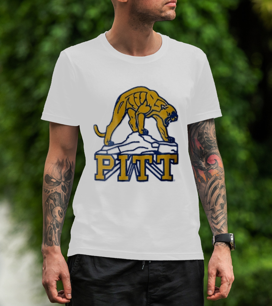 Pittsburgh Panthers Pitt Gold Panther Standing On Rock T-Shirt