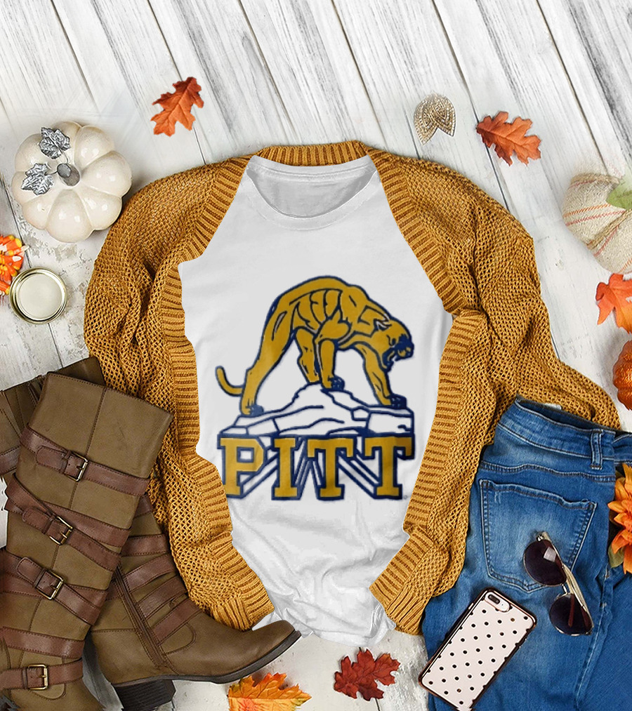 Pittsburgh Panthers Pitt Gold Panther Standing On Rock T-Shirt