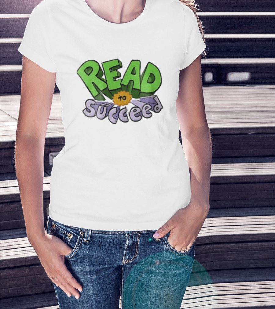 Read To Succeed Green Purple 3D Block Orange Burst Cartoon T-Shirt