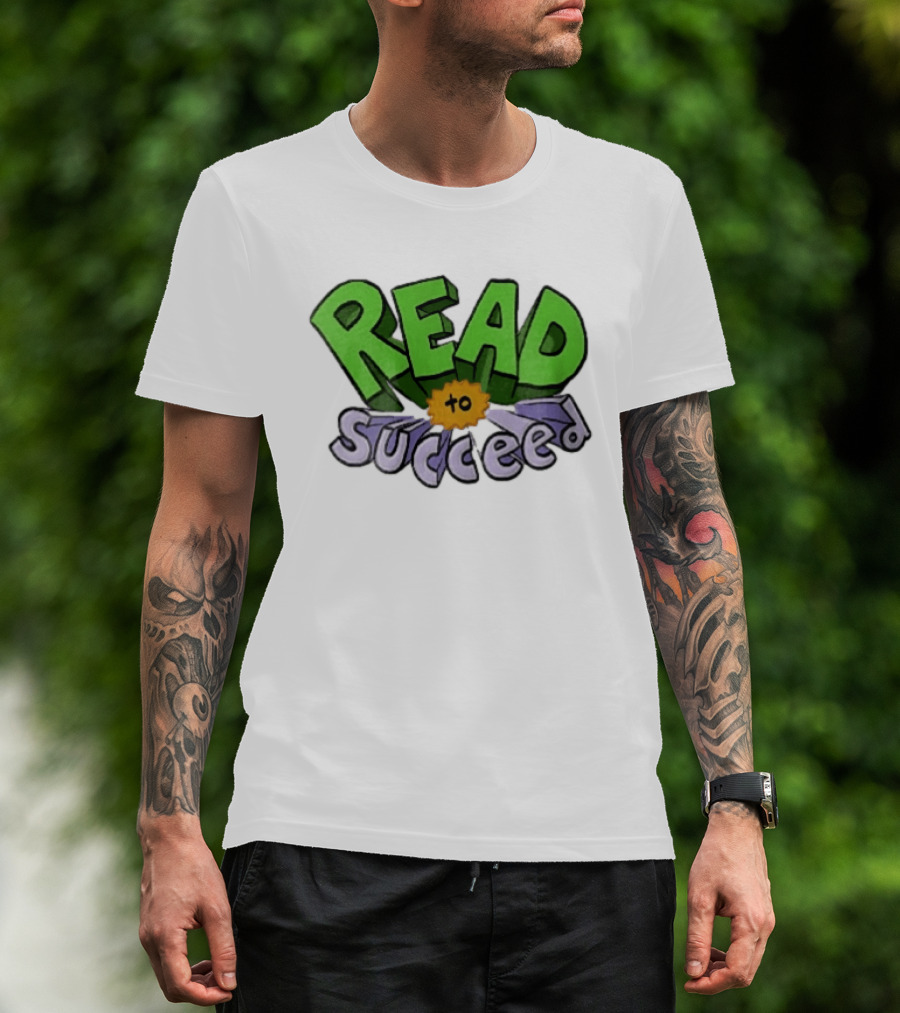 Read To Succeed Green Purple 3D Block Orange Burst Cartoon T-Shirt