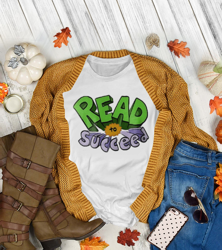 Read To Succeed Green Purple 3D Block Orange Burst Cartoon T-Shirt