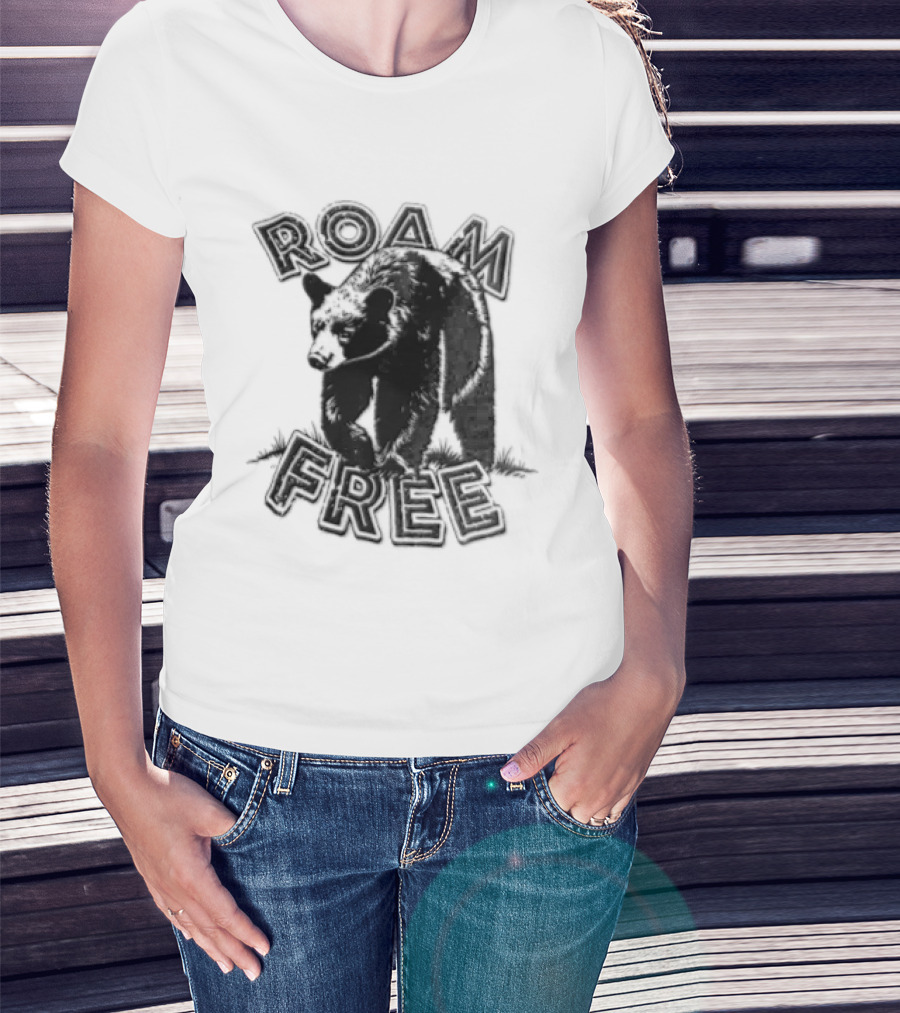 Roam Free Black Bear Distressed Walking Grass T-Shirt
