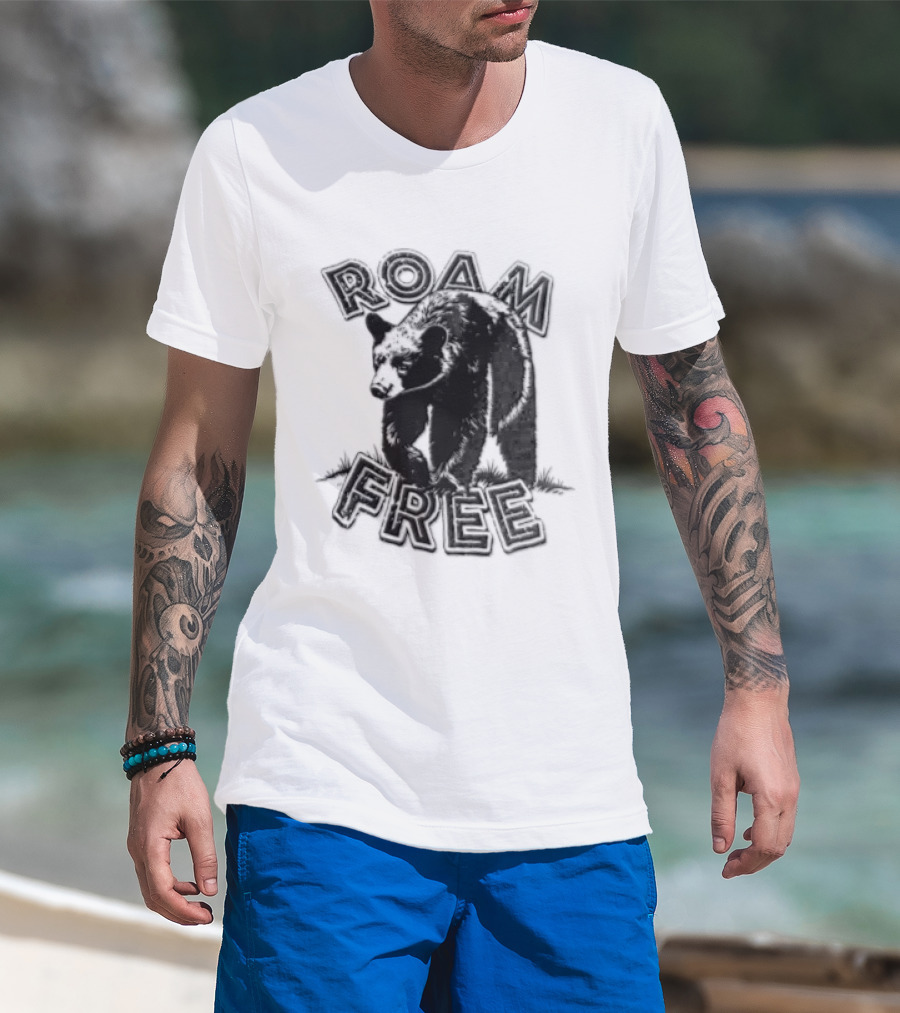 Roam Free Black Bear Distressed Walking Grass T-Shirt