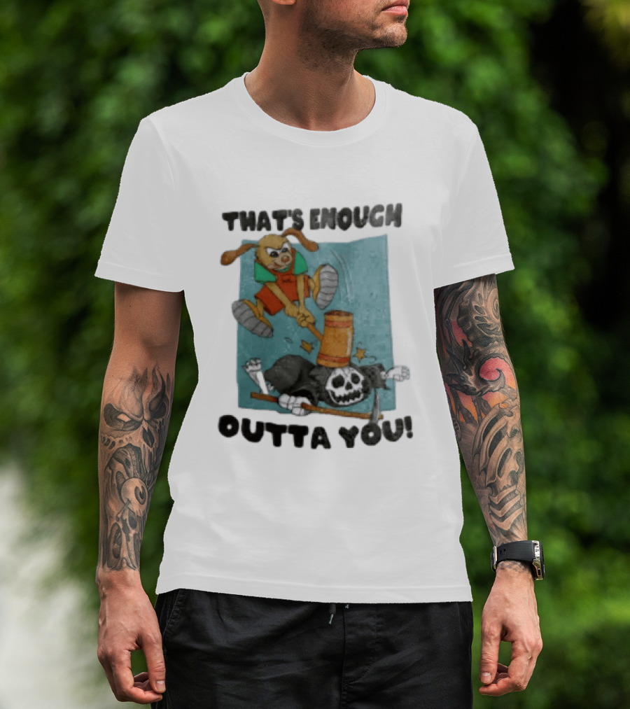 That's Enough Outta You Bunny Hitting Grim Reaper With Hammer T-Shirt